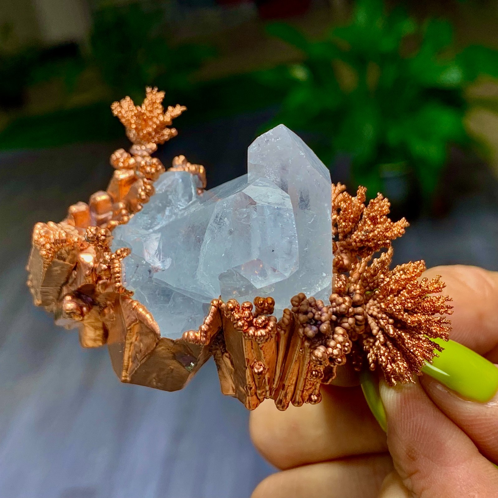 115G Rare iridescent Native Copper with white quartz crystal mineral-symbiosis