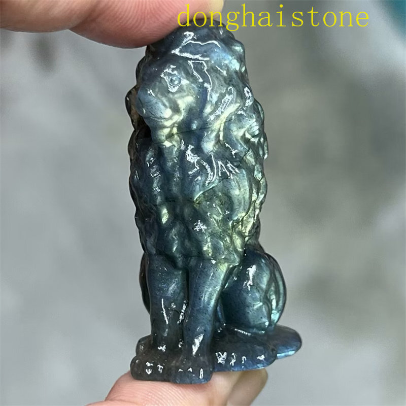 Top 1PC Natural labradorite Lion Skull gem Quartz Crystal Skull Figurines 2″