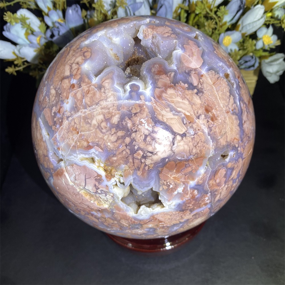 Customized Random 1pc 14.4LB 5.7″A+Natural Geode Petal Agate Sphere Reiki Ball