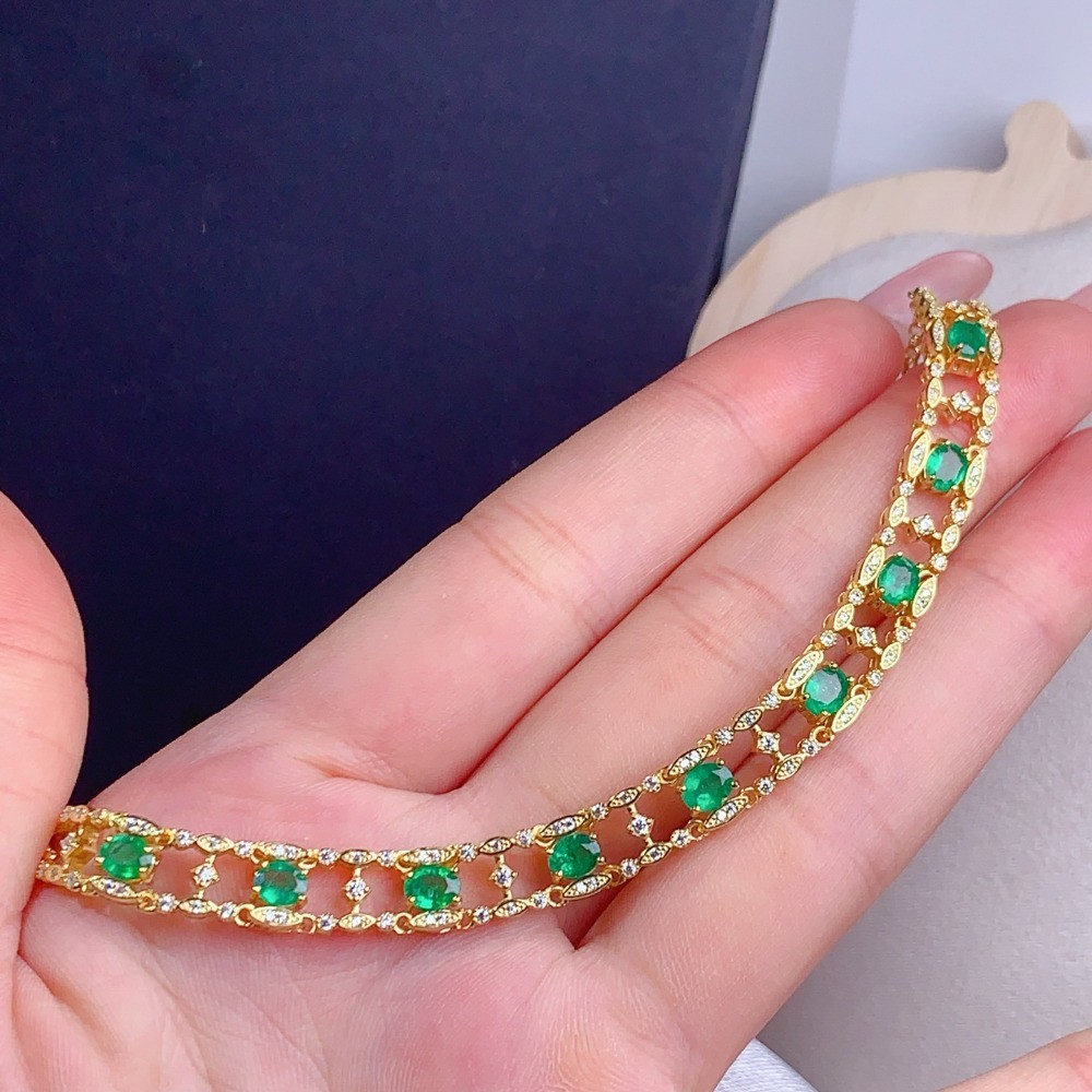High Quality vintage diopside bracelet Gemstone S925 Silver Plated 18K Gold Gift