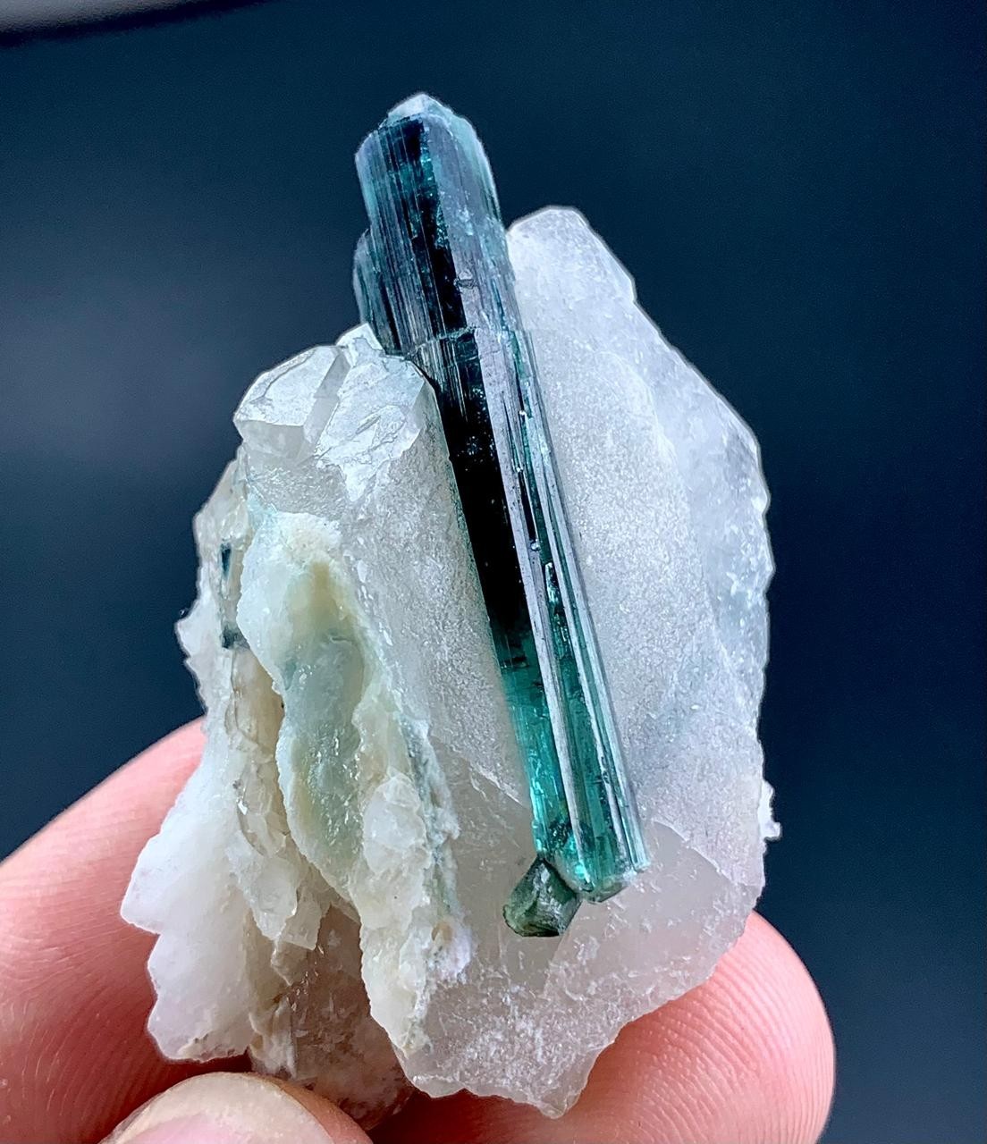 75 Carat Blue Tourmaline Crystal With Quartz Specimen From Afghanistan
