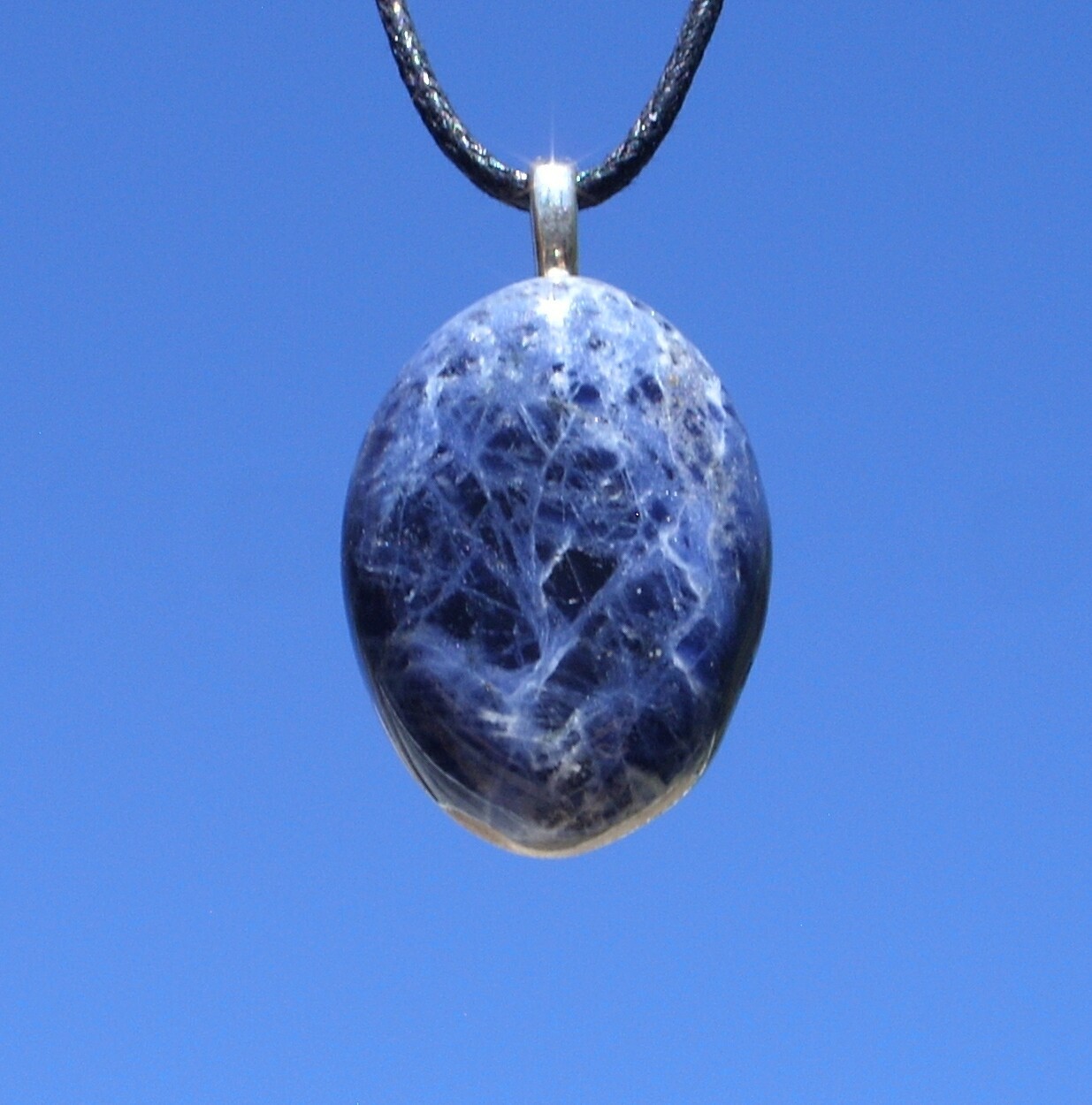 Sodalite Polished Stone Free Form Crystal Pendant Adjustable Cord Necklace