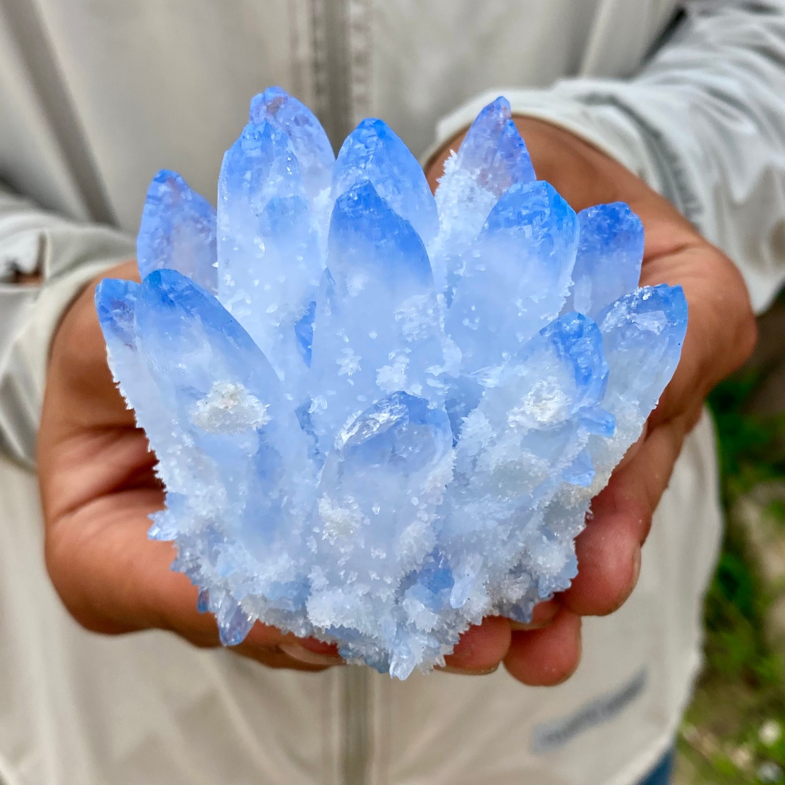 375G New Find blue Phantom Quartz Crystal Cluster Mineral Specimen Healing