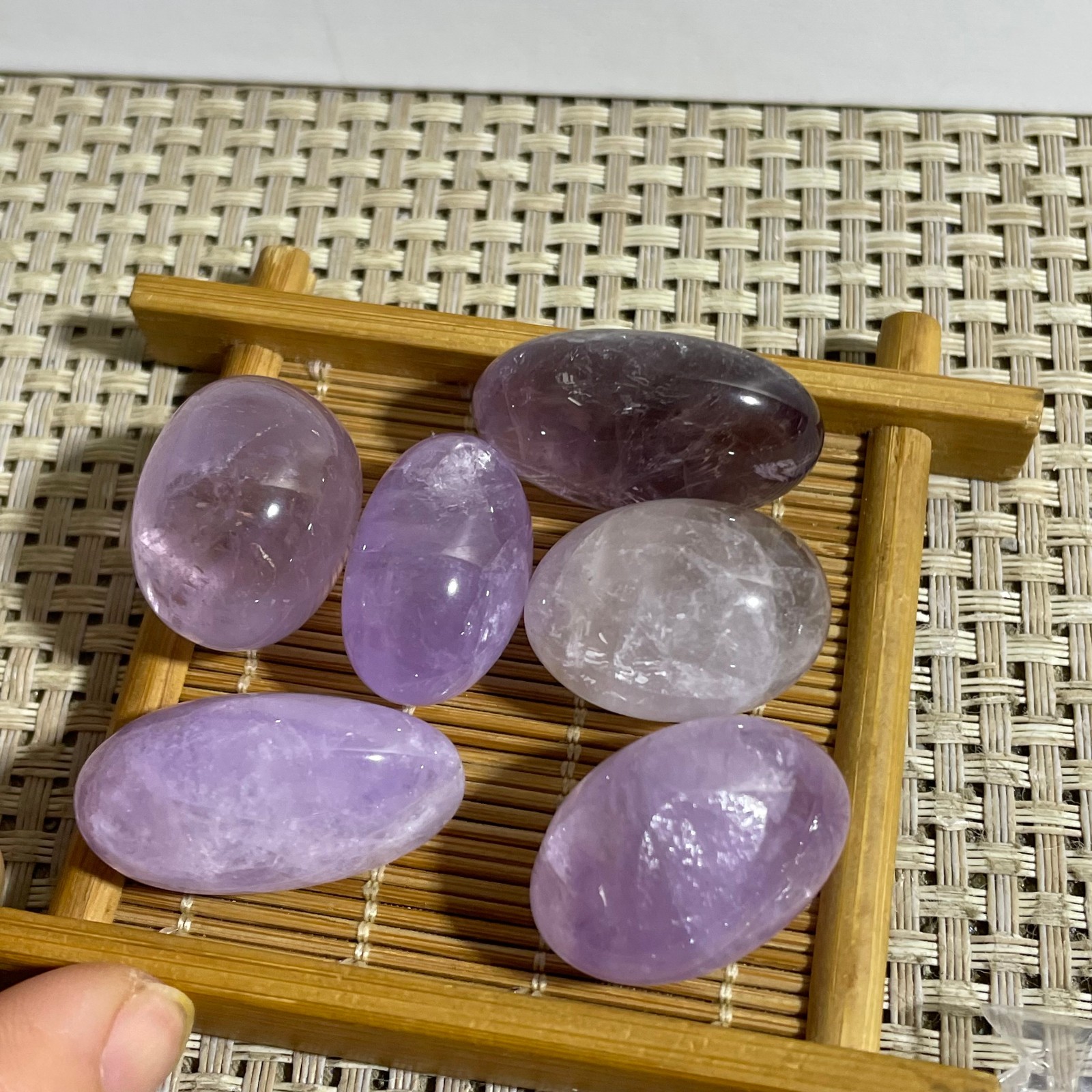 6pcs 72g NATURAL AMETHYST CABOCHON LONG OVAL SHAPE LOOSE GEMSTONE