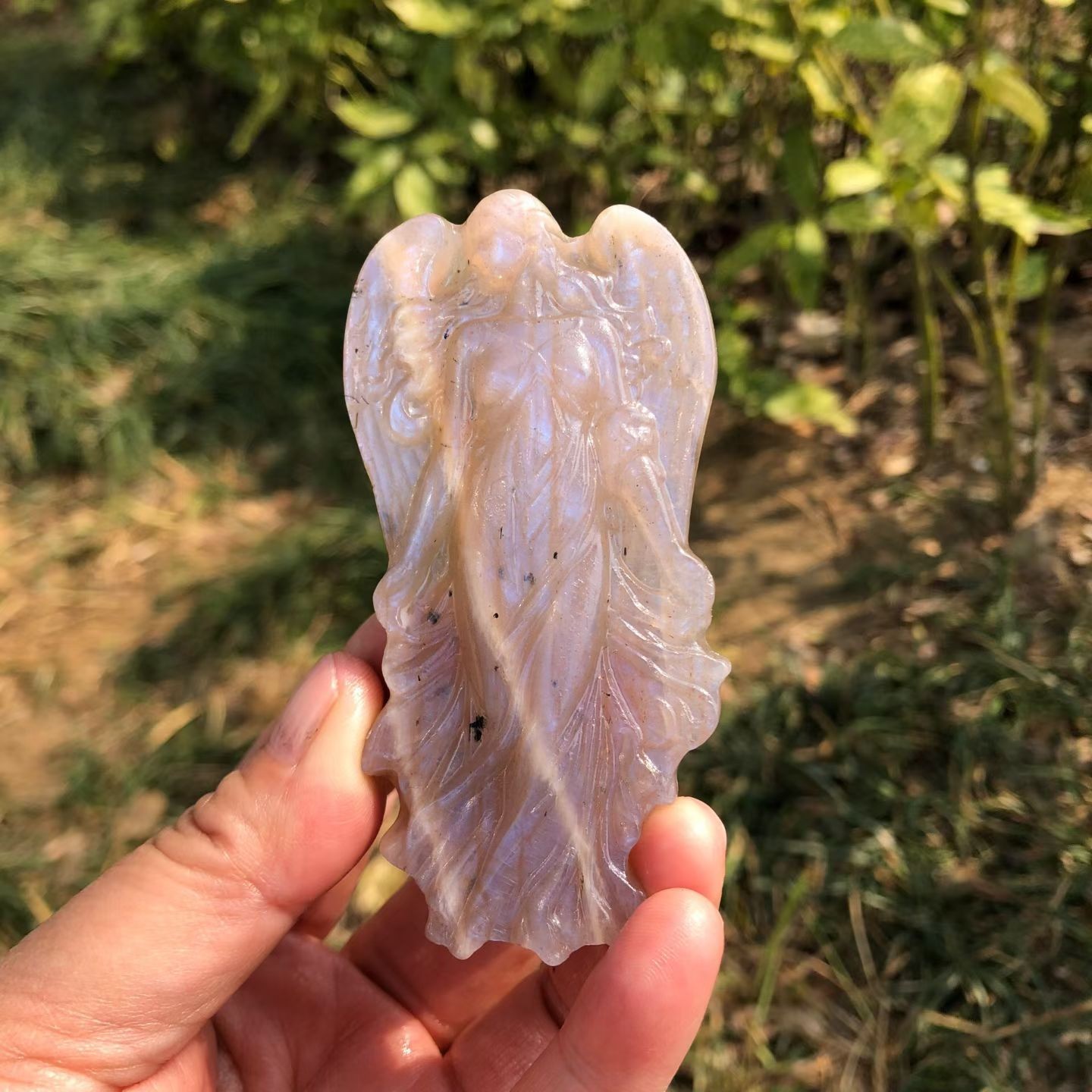 1pc Natural Moonstone Quartz Hand Carved Angel Skull Crystal Reiki Decor