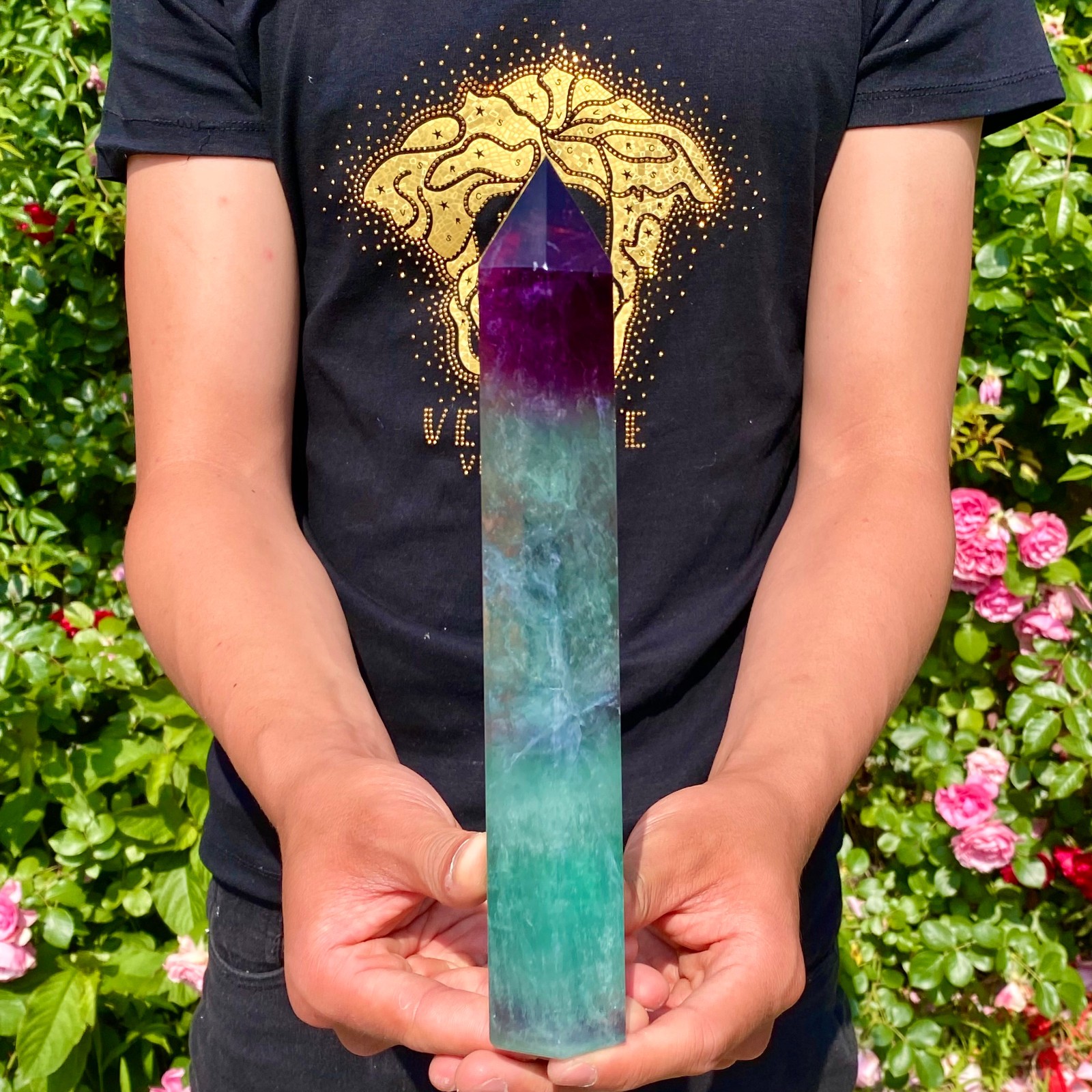 1.8LB Natural unique colored fluorite pillar quartz crystal sample