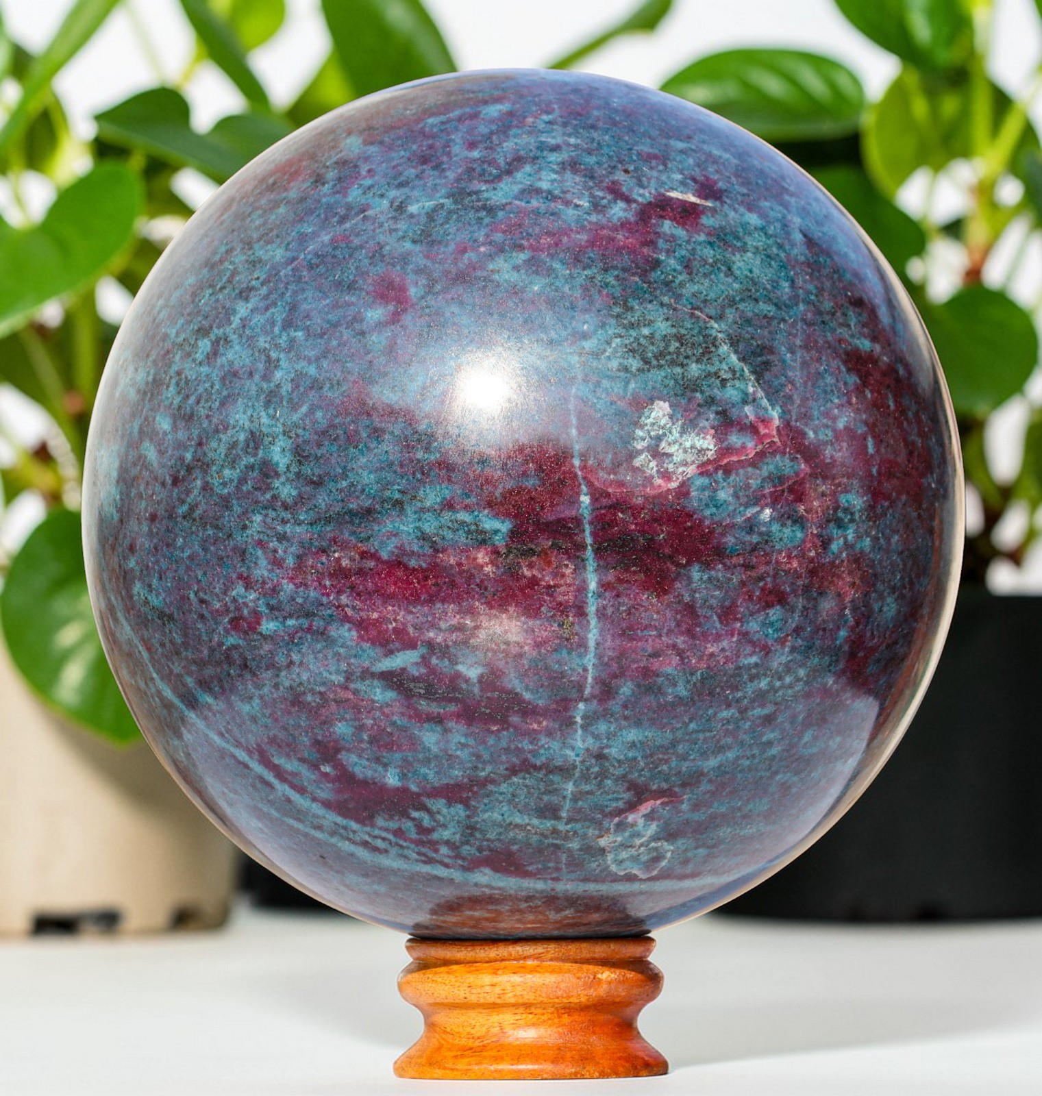 XL 230MM Blue Ruby Kyanite Crystal Healing Display Metaphysical Stone Sphere