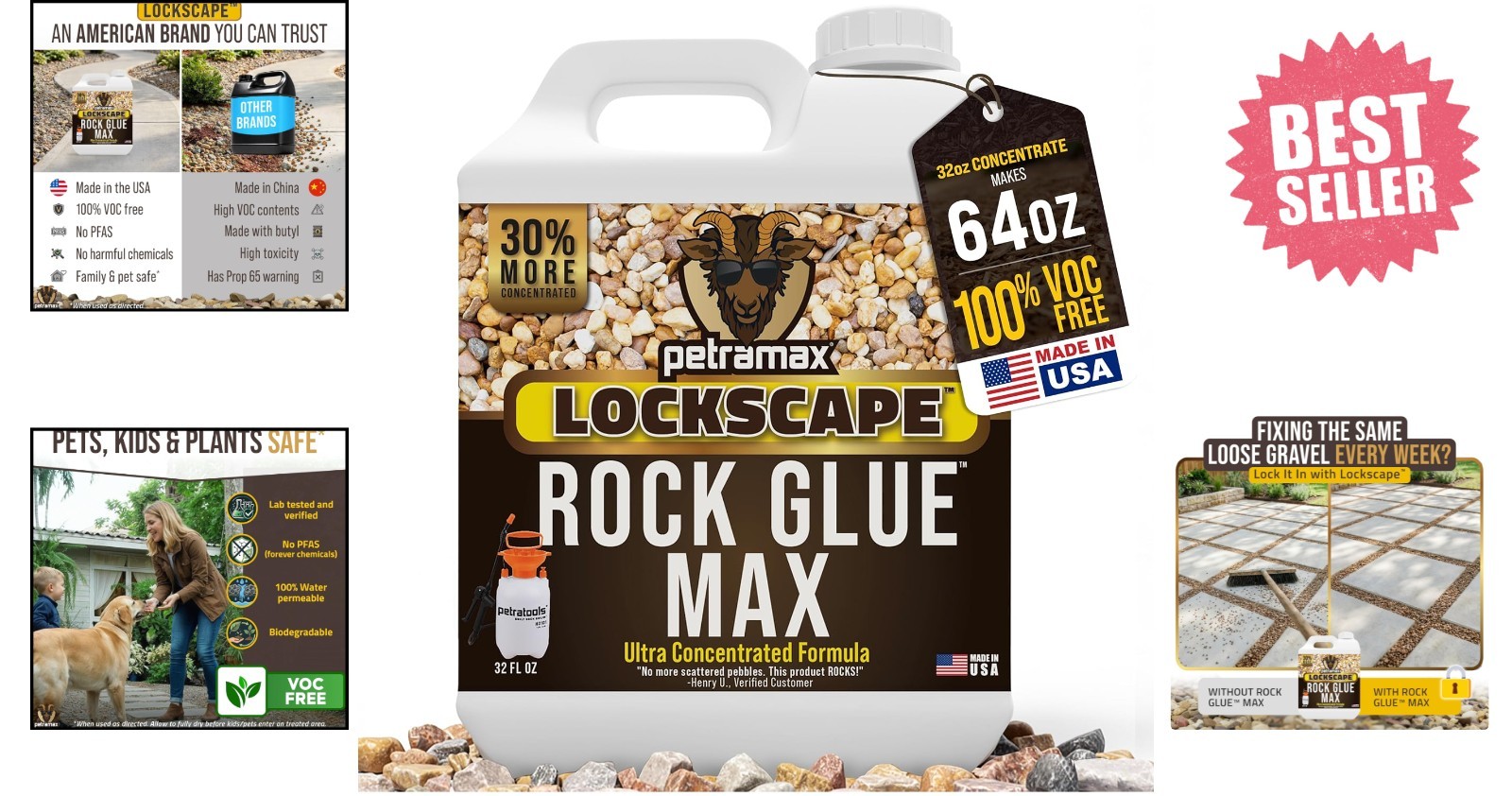 32 Ounce Max Rock Glue – Non-Toxic, Water Resistant Gravel Binder for Landscapes