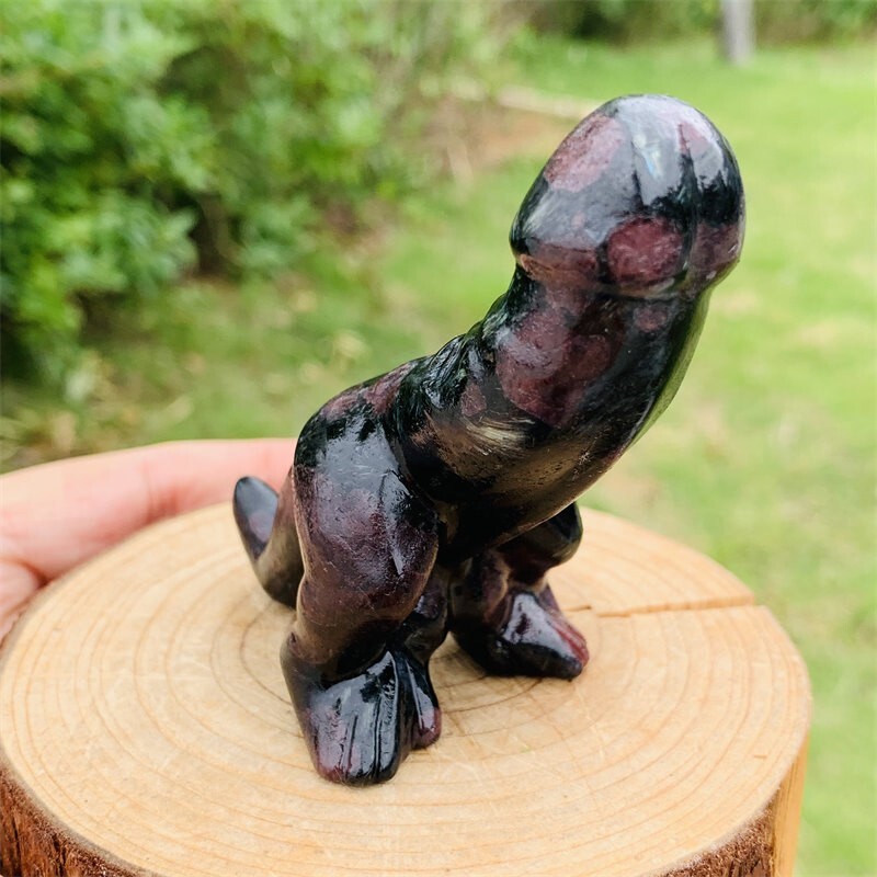 1pc Natural garnet Dinosaur penis carved Quartz Crystal stone skull Reiki healin