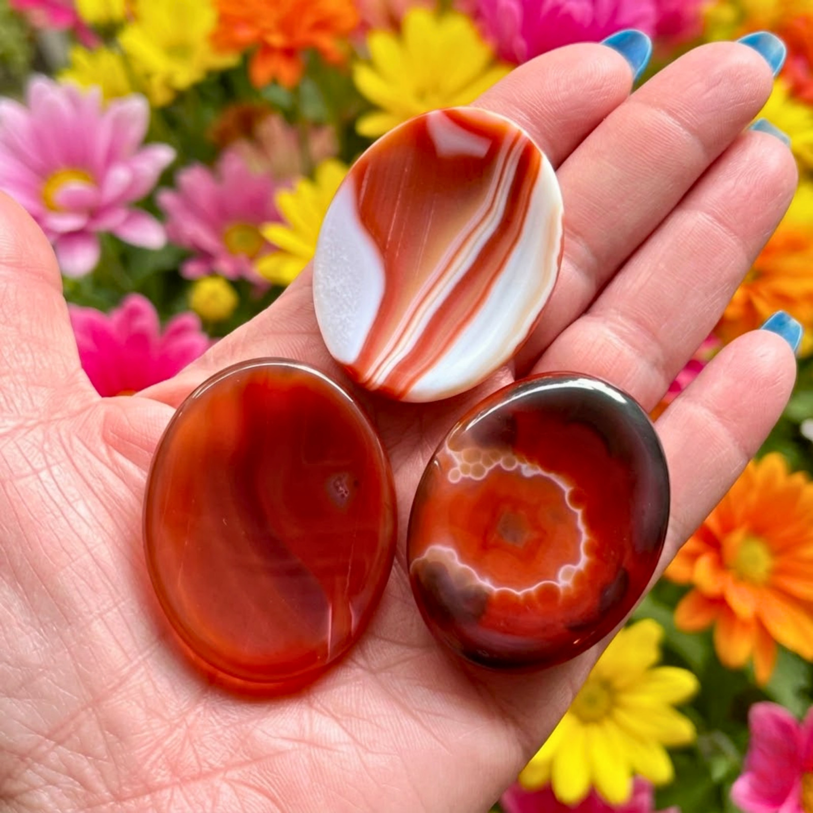 3Pcs AAA+ Red Carnelian Worry Stones Natural Gemstone Polished Palm Stone Gifts