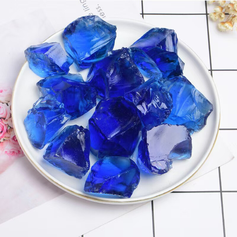 Raw Rough Dark Blue Colored glass Crystal Mineral Chunks Specimens Home 1PC
