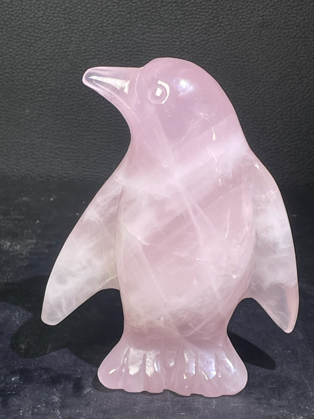 0.92LB 110mm Natural Rose Quartz Penguin Carving Crystal Ornament Gift