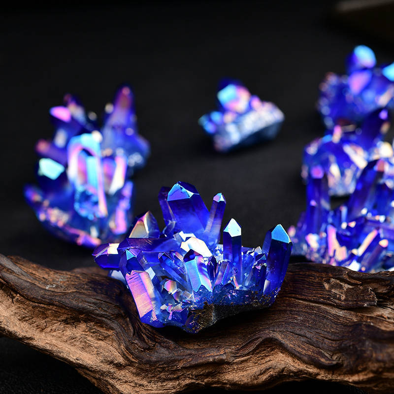 50g Natural Aura Blue Titanium Quartz Crystal Cluster Energy Stone Geode Healing