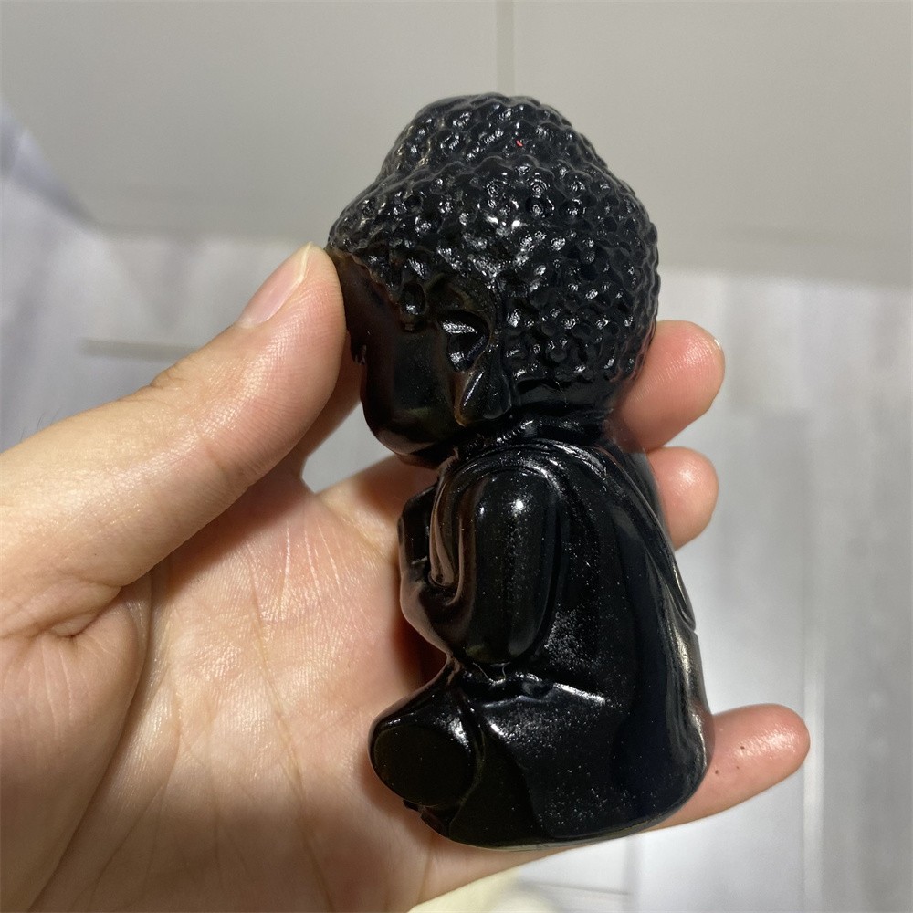 0.3LB 3.1″Natural A+Golden Obsidian Buddha Statue Crystal Reiki Carving Decor