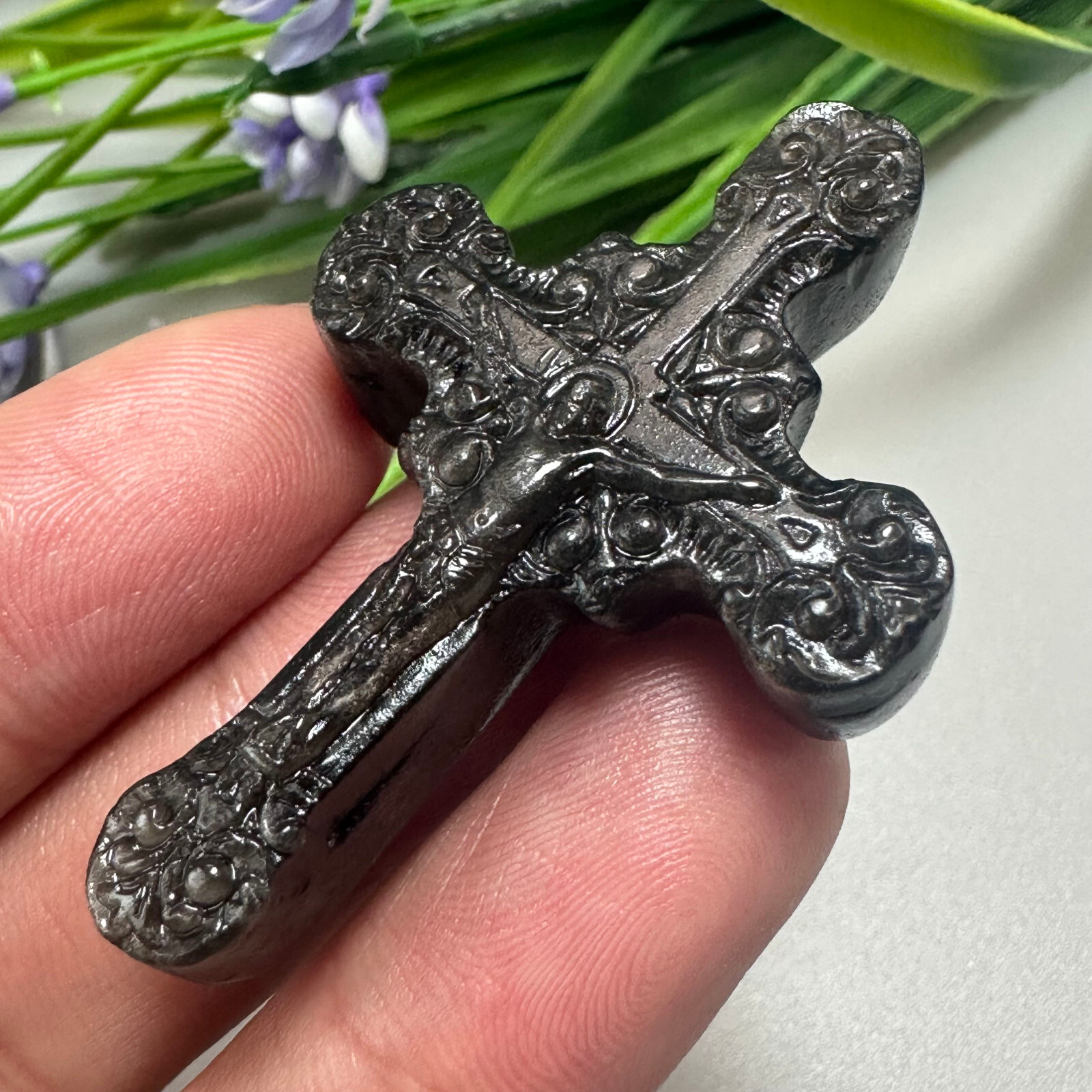 Natural Silver Obsidian Christianity Cross Quartz Jesus Crystal Reiki Healing 1P