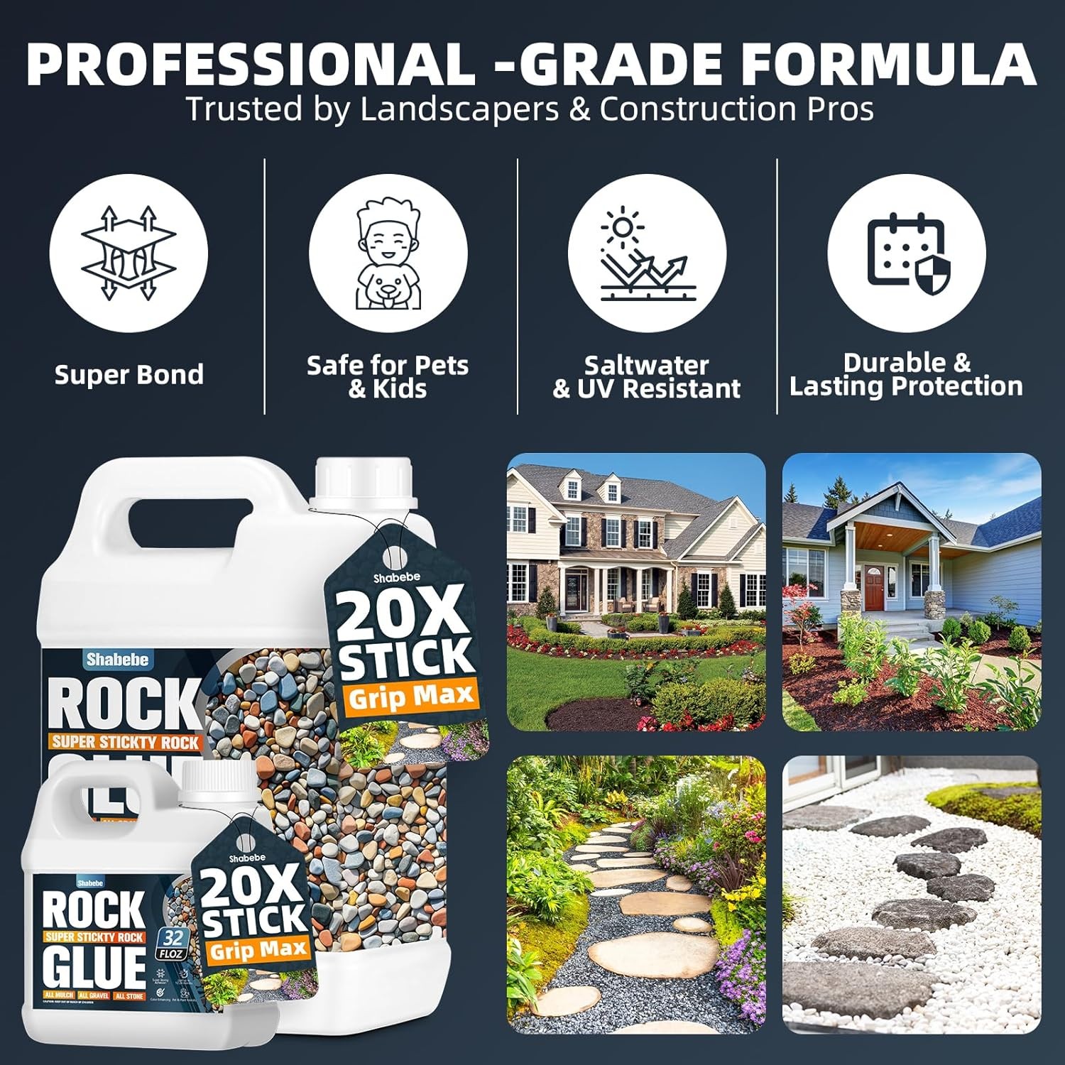 Rock Glue 32OZ – Mulch Glue for Landscaping with Grip Max for Strong Adhesion of