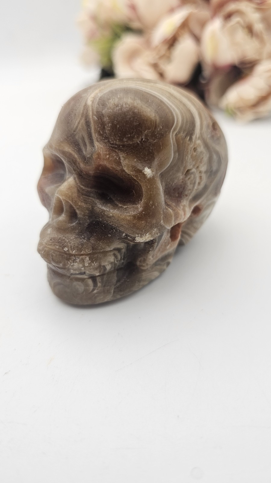 Chocolate Calcite crystal skull Carving 6.5cm 231g