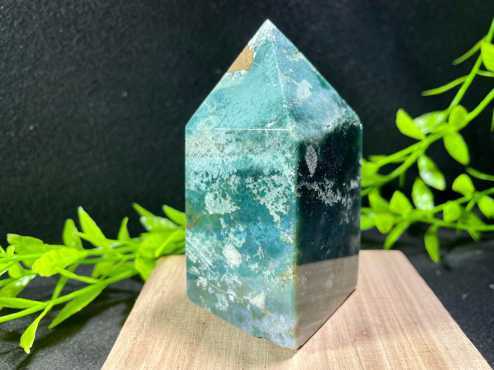 253g Natural Aquatic Plants Agate Crystal obelisk Moss agate wand Energy Heal