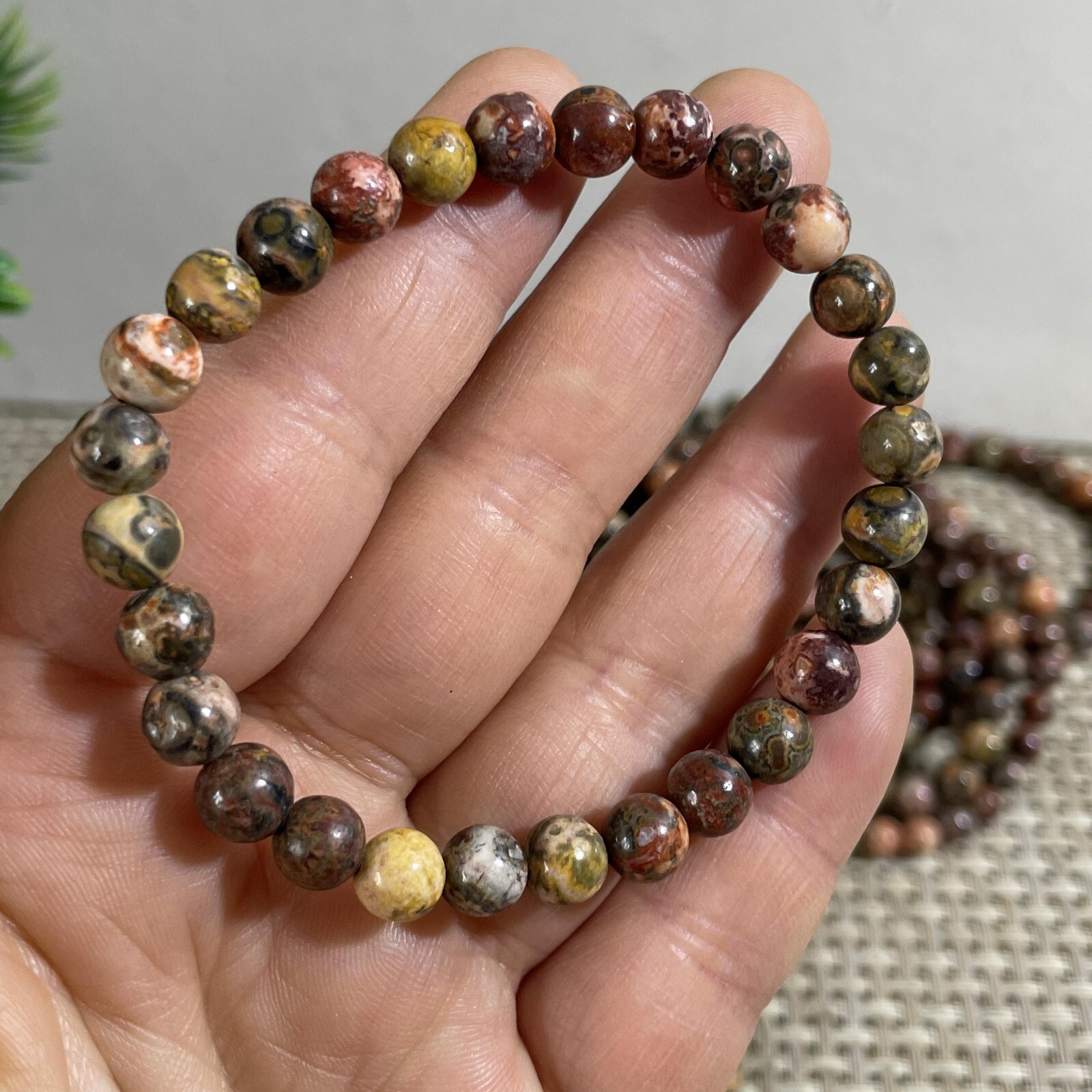 Wholesale 5Pcs Natural Leopard Jasper stone 6mm Quartz Crystal Stretch Bracelet