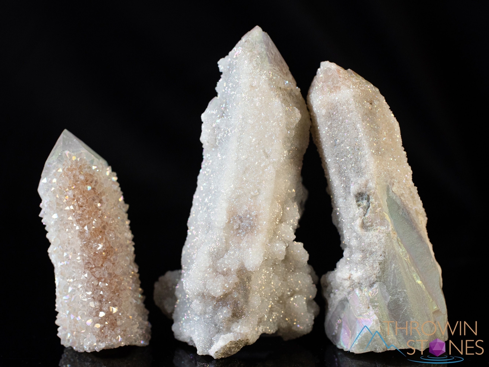 White ANGEL AURA QUARTZ Crystal Point, Rainbow Spirit Quartz Crystal Decor E2006