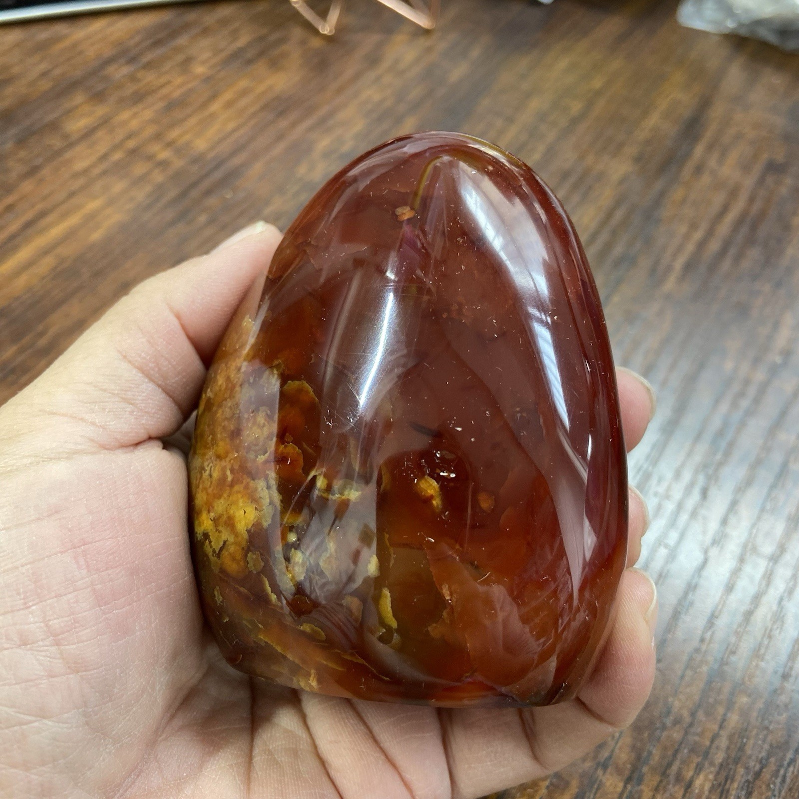 83mm388g Beautiful Red AGATE Carnelian Yellow Spots Crystal Display Stand MGY143