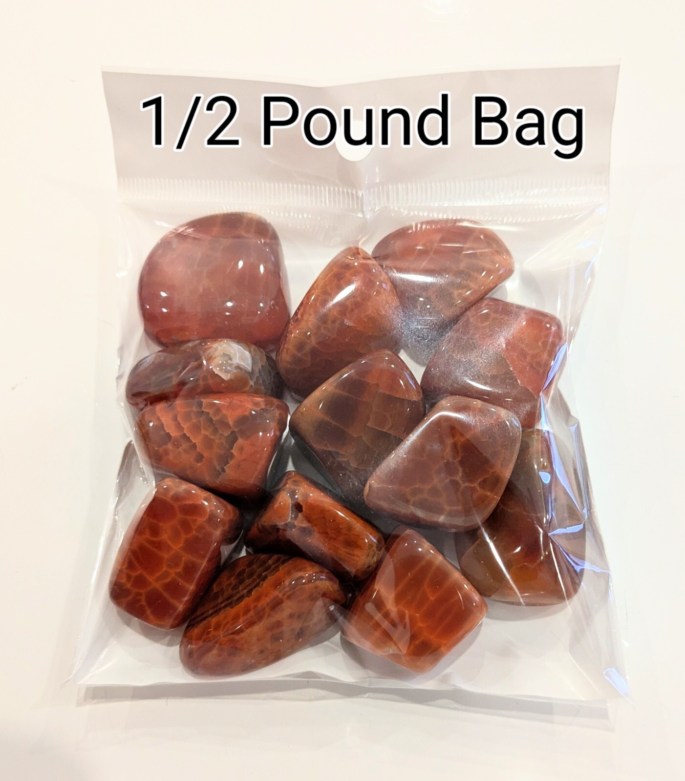 1/2 LB. Tumbled Fire Agate .75″- 1.25″ in Size & 13-16 Stones p/bag