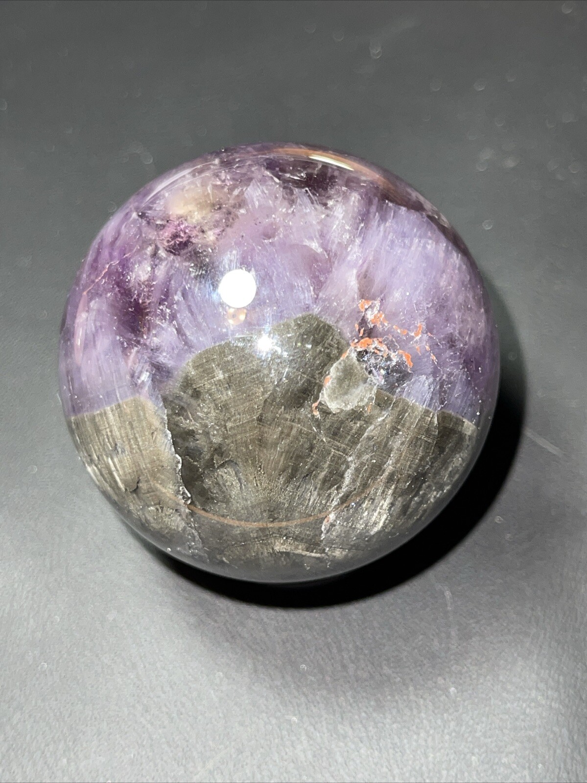 Auralite 23 Crystal Sphere Ball Orb Excellent Flash And a Rainbow 52.2mm 196g