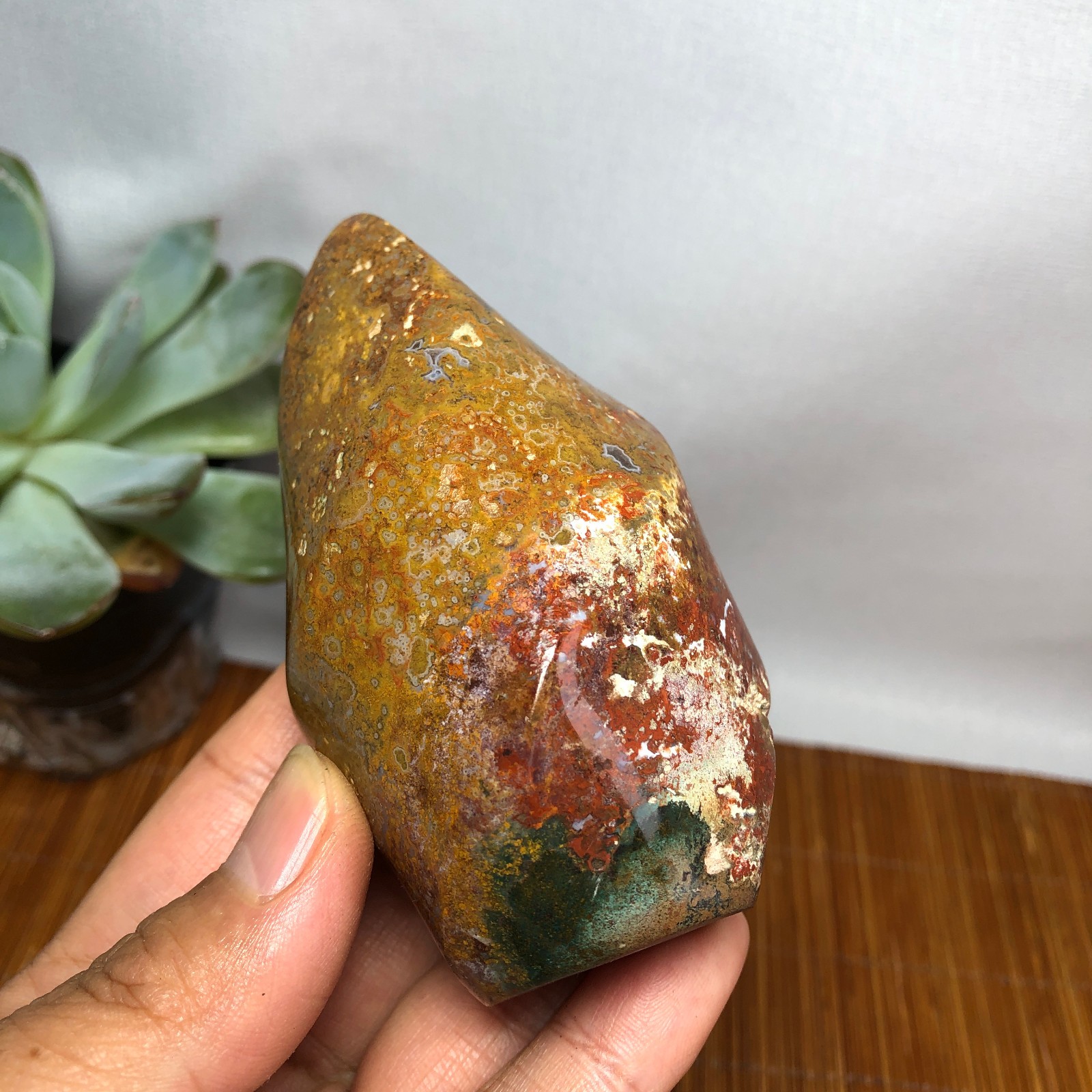 Natural Ocean Jasper torch Hand carve polish/rough Crystal free standing A7184