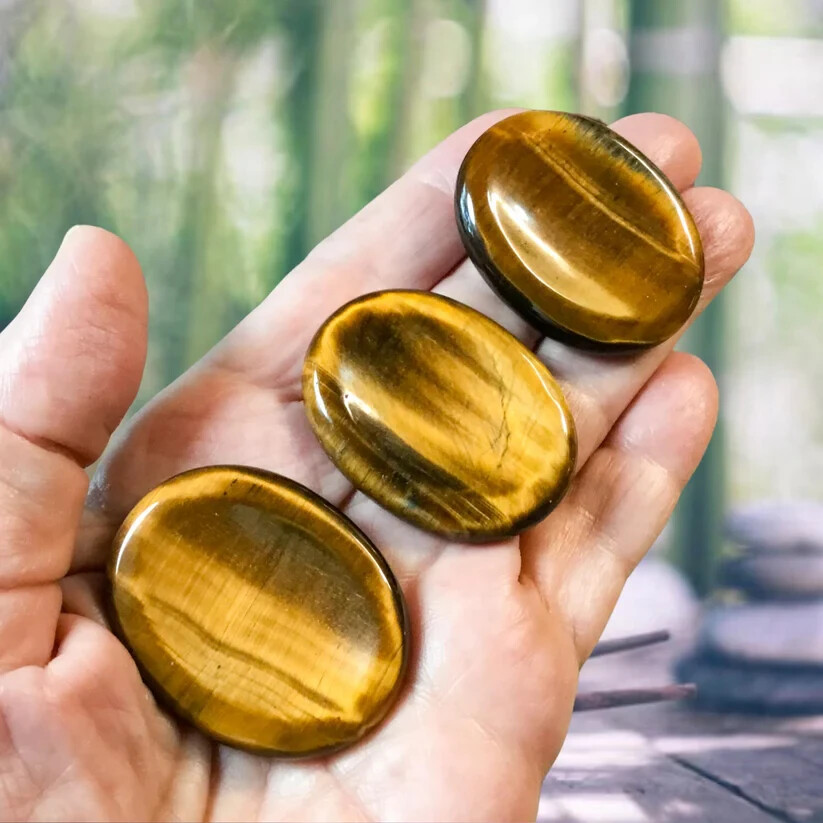 Natural Tiger Eye Worry Stone 1.2-2″ Polished Thumb Stone Pocket Palm Stone 1PC
