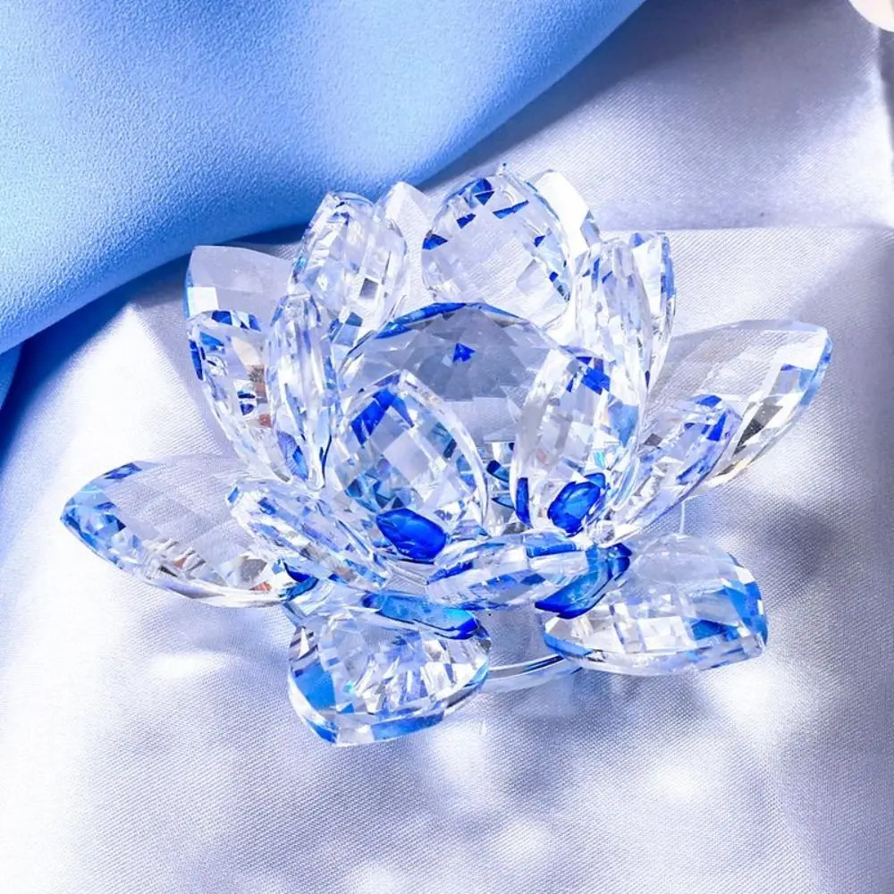 Feng Shui Quartz Crystal Lotus Flower Crafts Glass Paperweight Home Decor Party