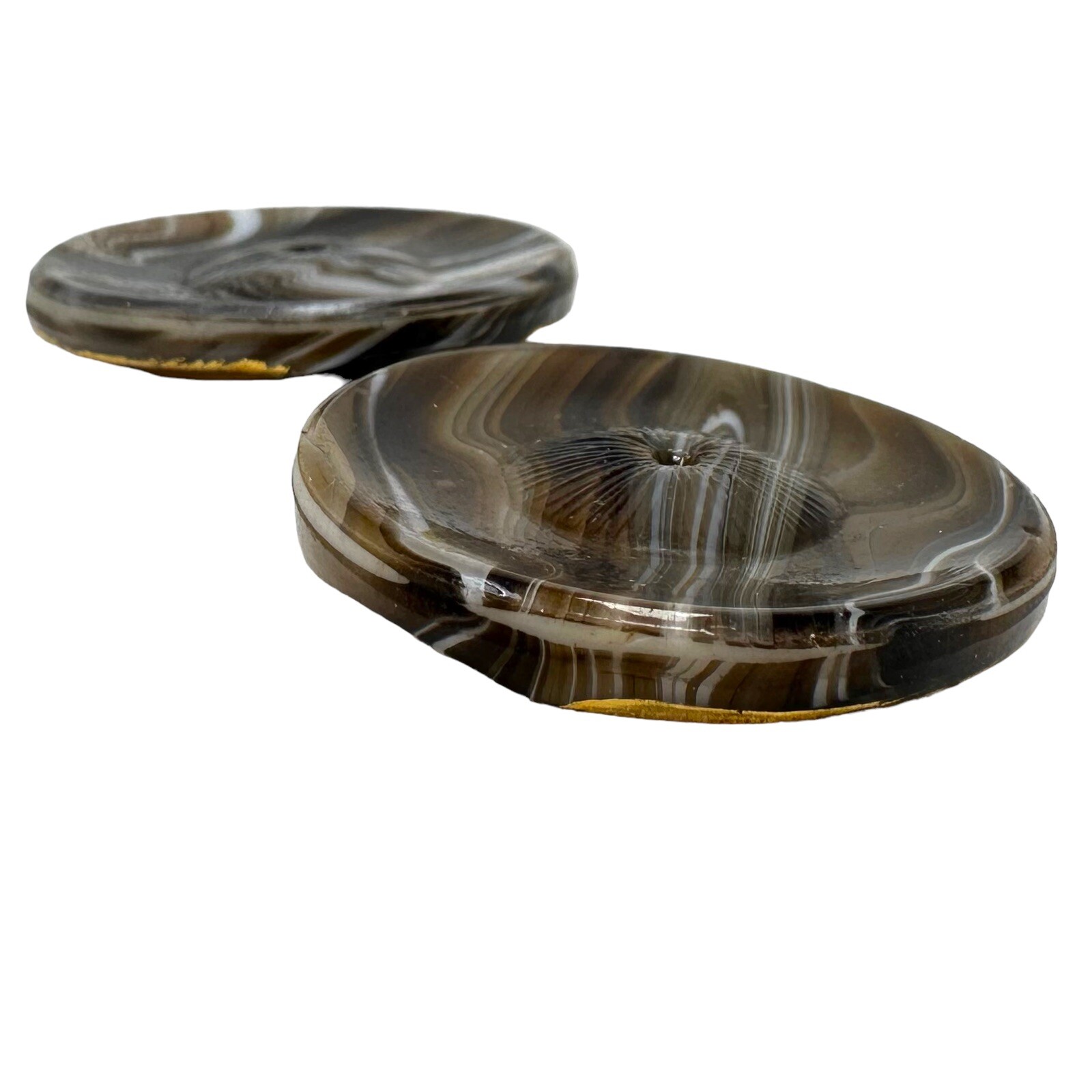 Vintage Concave Striped Worry Stone Set Of 2 And Interesting Flat Rock
