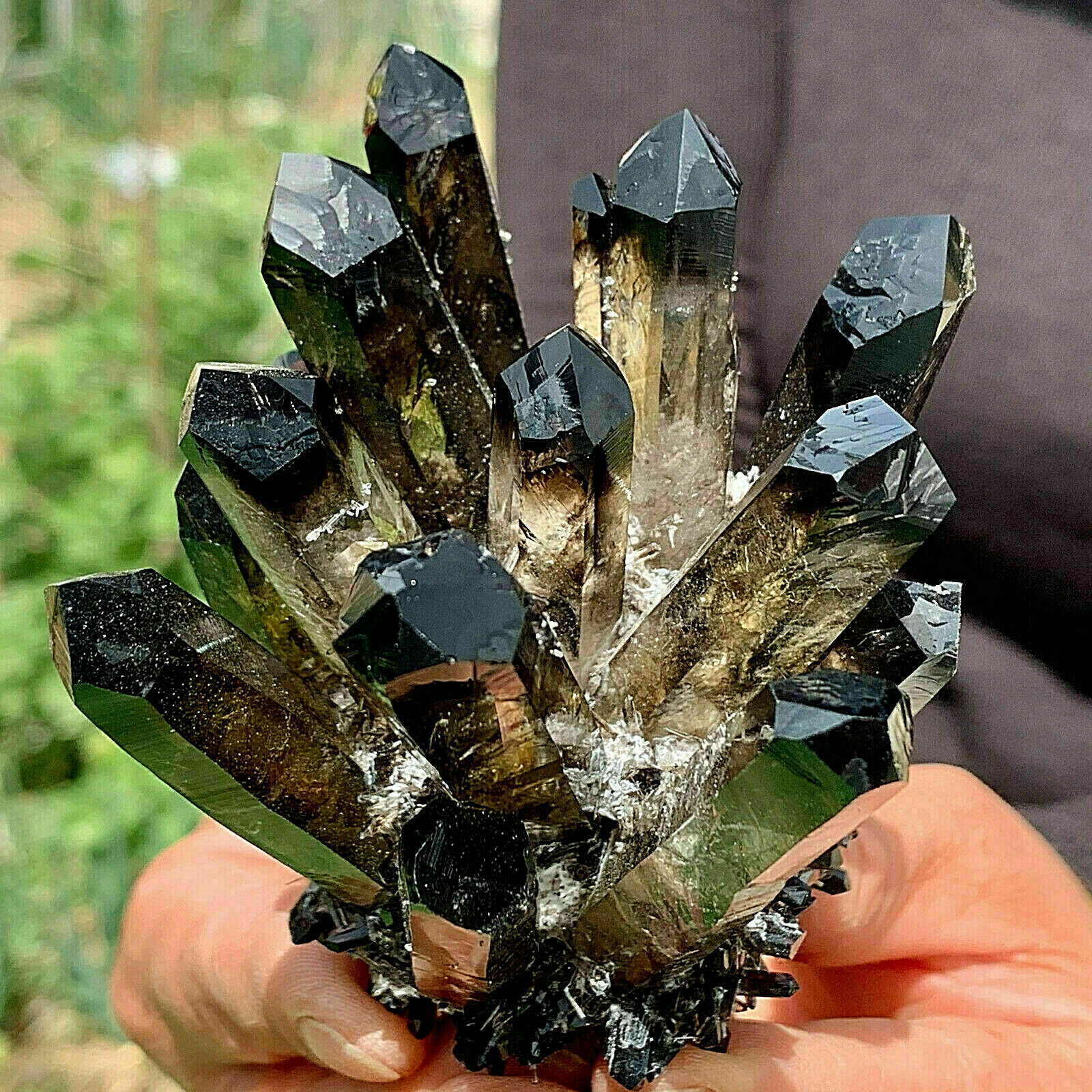 New Find black Phantom Quartz Crystal Cluster Mineral Specimen Healing 400g+ 1pc