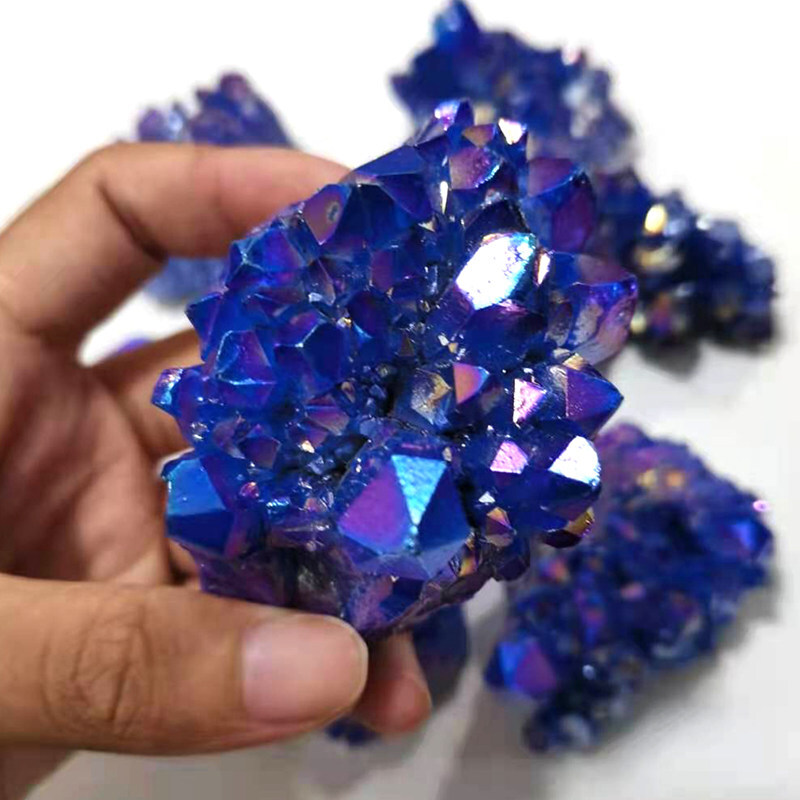 80g Natural Aura Blue Crystal Titanium Rock Stone Cluster VUG Specimens Healing