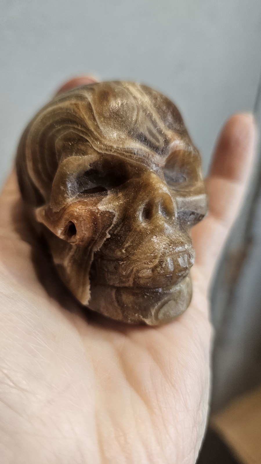 Chocolate Calcite crystal skull Carving 6.5cm 231g