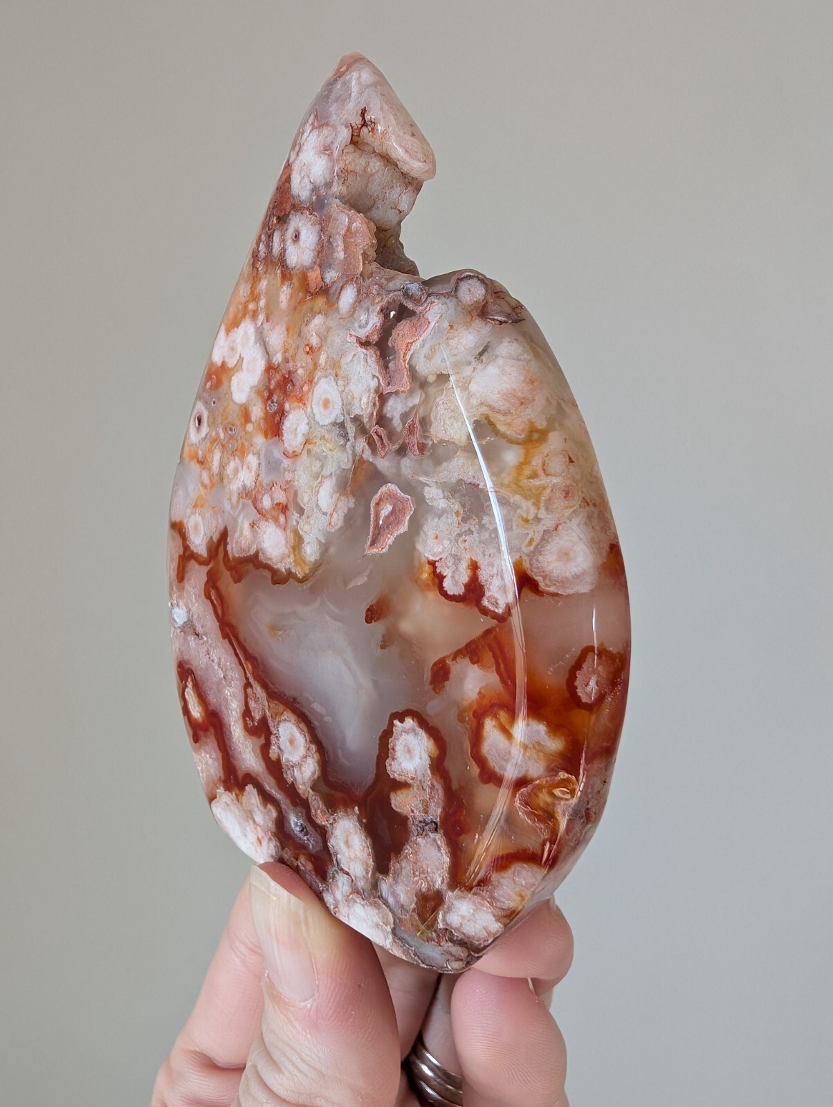 Red Cherry Flower Agate Freeform Ornament Teardrop Crystal Gemstone Chakra
