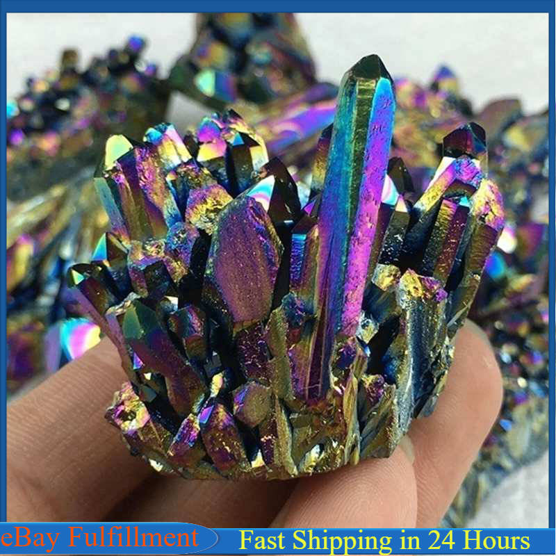 50g Natural Quartz Crystal Cluster Aura Rainbow Titanium Ore Stone Specimen Gift