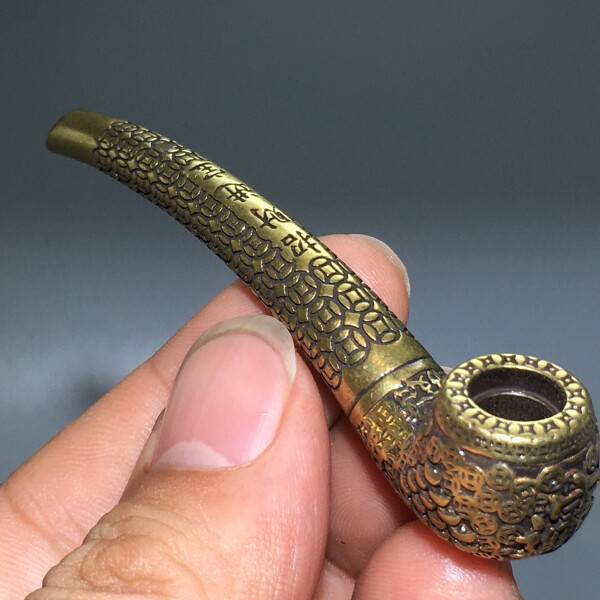 27g Tibetan brass copper Dragon Head pipe Smoking Tool Statue Sacred Tobacco rod