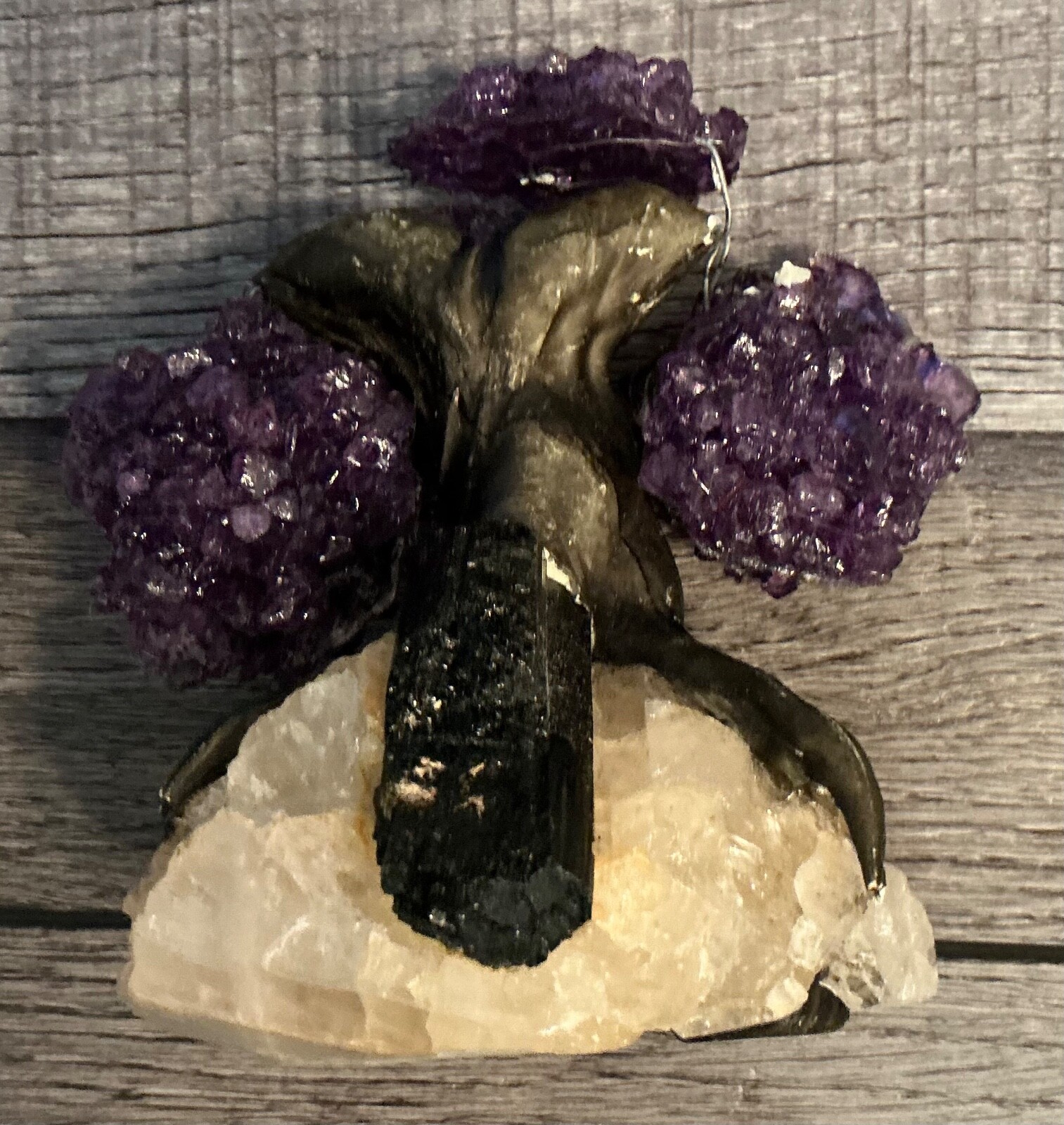 Bonsai tree with amethyst wire crystal
