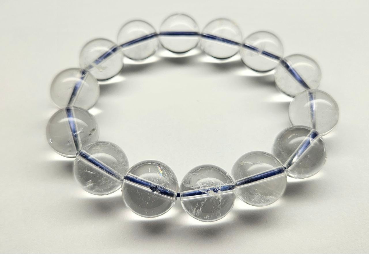XXL 15 mm All Natural Clear White Quartz Bead Bracelet – Great Gift