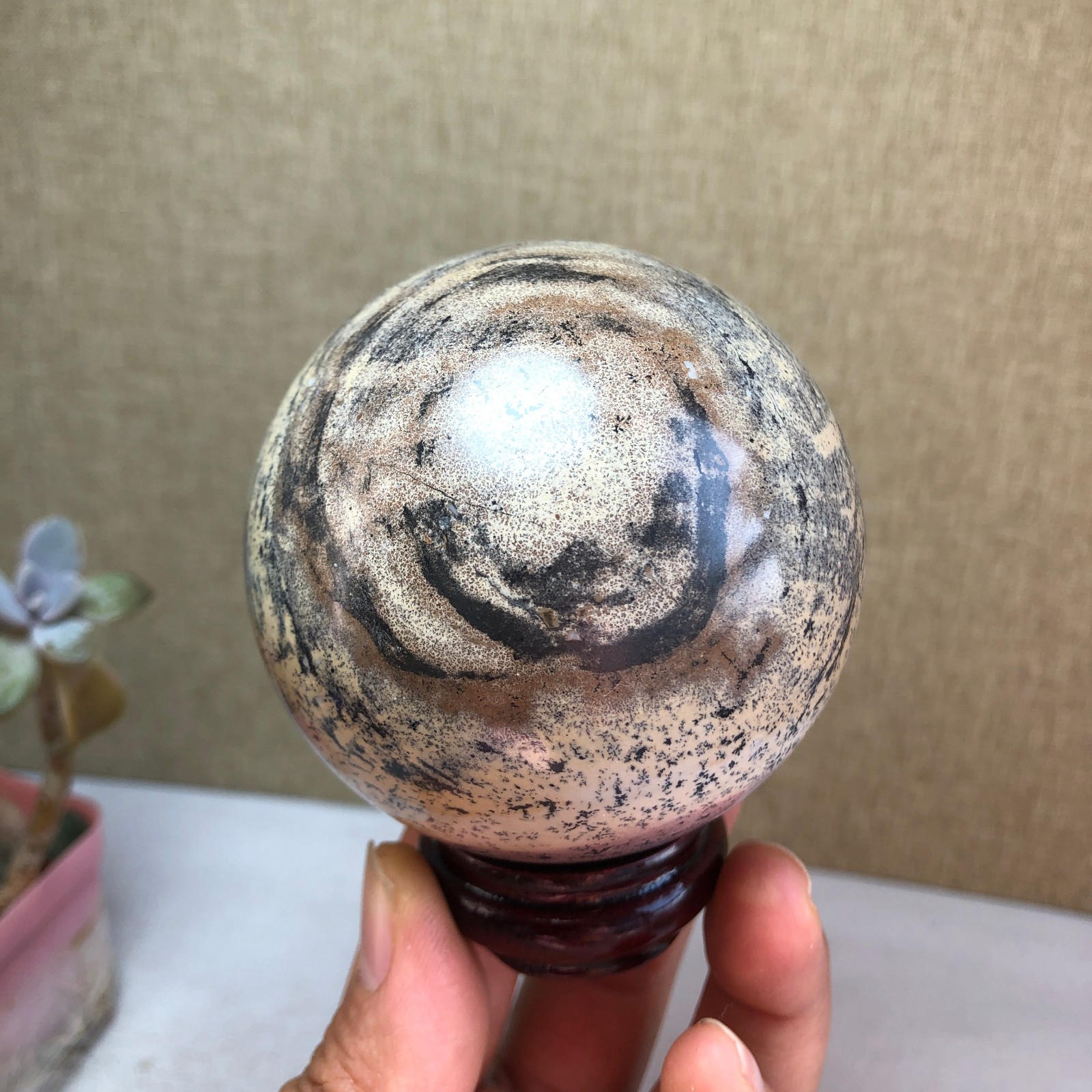 67mm Natural Traditional Chinese Painting ball Hand Carving sphere 433g A2082