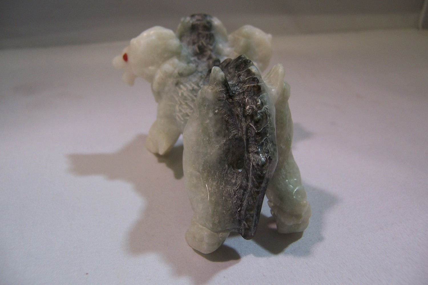 DUSHAN JADE HAND CARVED CERBERUS HELL HOUND NATURAL CRYSTAL 255g 9oz 4in 10.2cm