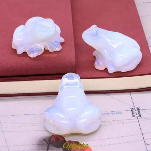 Natural Opal Quartz Crystal Lucky Frog Carved Gemstone Statue Energy Decor US