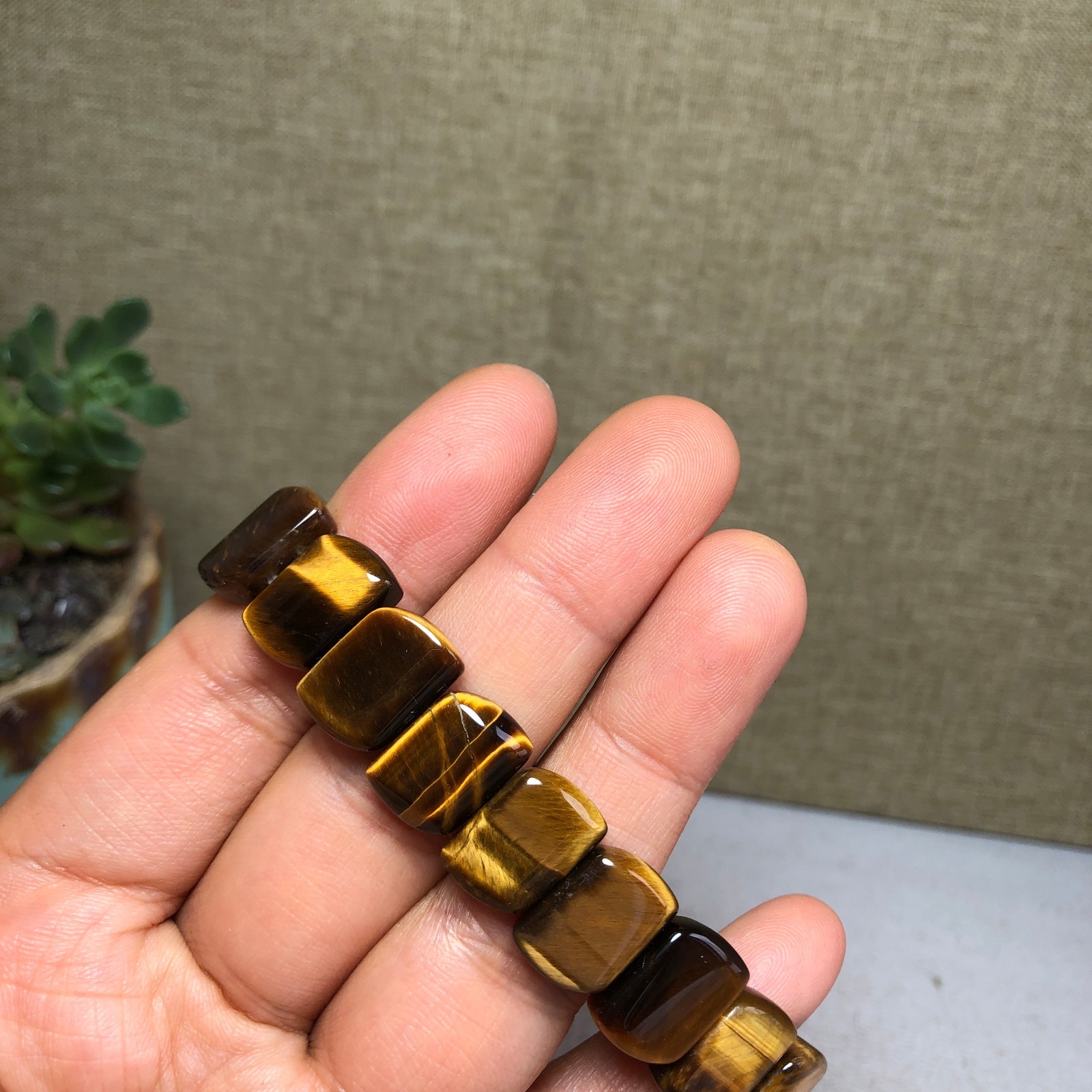 Rare Natural yellow tiger eye Crystal chain aspect beads bracelet 29g A4752