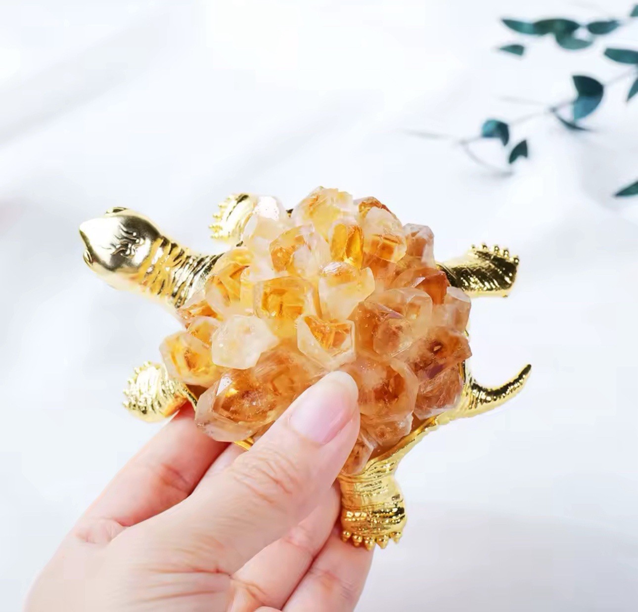 Natural Citrine Crystal Turtle Figurine Tortoise Ornament Feng Shui Decor