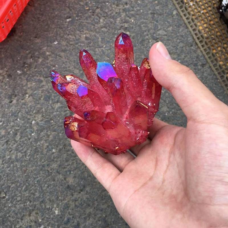 100g Natural Quartz Crystal Cluster Angel Aura Red Titanium Gemstone Healing US