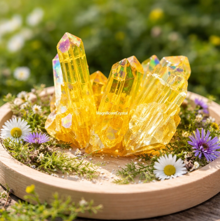 Natural Titanium Aura Citrine Cluster Yellow Gemstone Healing Reiki Home Decor