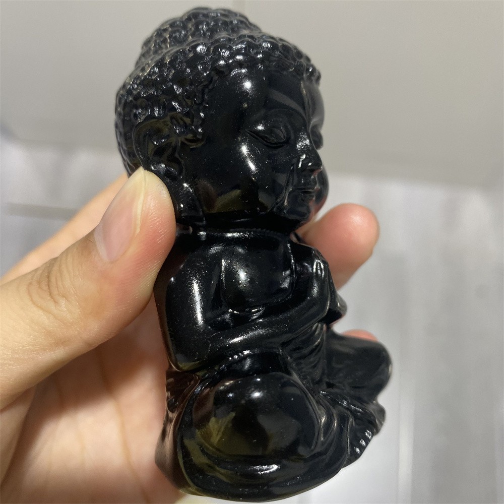 0.3LB 3.1″Natural A+Golden Obsidian Buddha Statue Crystal Reiki Carving Decor