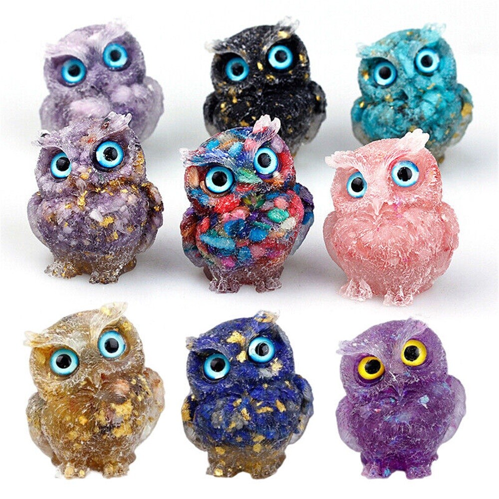Angel Aura Owl Shape Quartz Geode Bonded High Energy Resin Crystal Cluster Gift