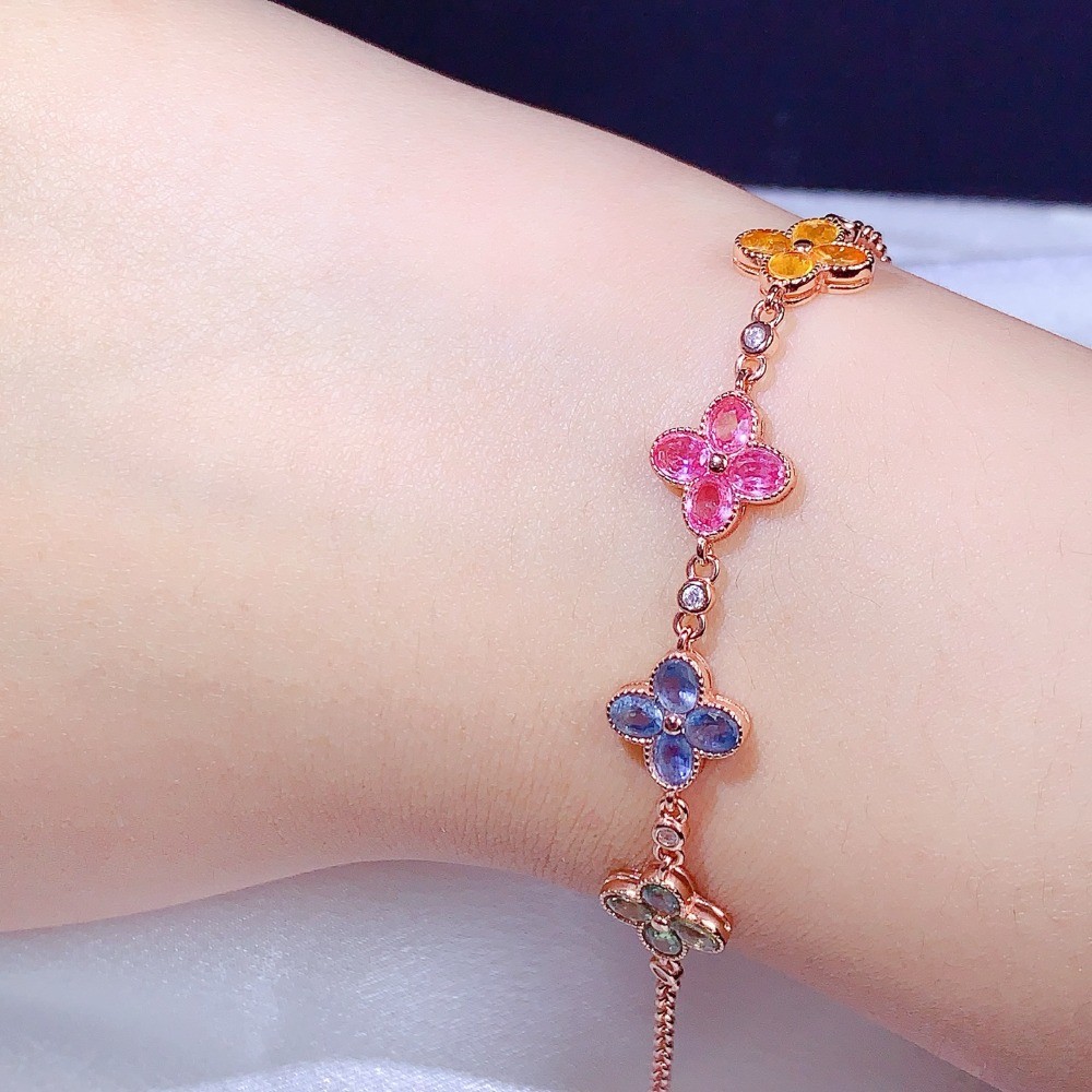 Natural Sapphire Gemstone Emerald bracelet Jewelry S925 Silver Plated 18K Gold