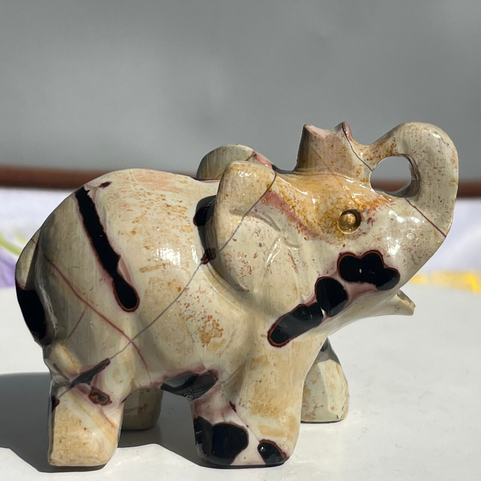 Natural Traditional Chinese painting of Elephant Carved Quartz Crystal Healing